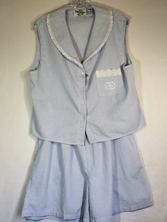 Secret Fantasies Other - Secret Fantasies Vintage 80's/90's 2 pc Pajama Set Size XL Blue/White Gingham